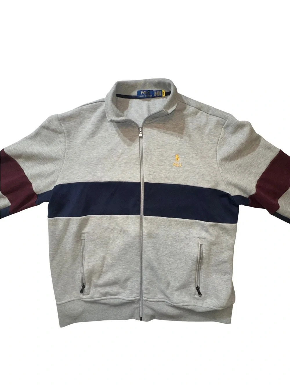 Polo Ralph Lauren Men XL Heavyweight Full Zip Sweatshirt Colorblock Gray Navy